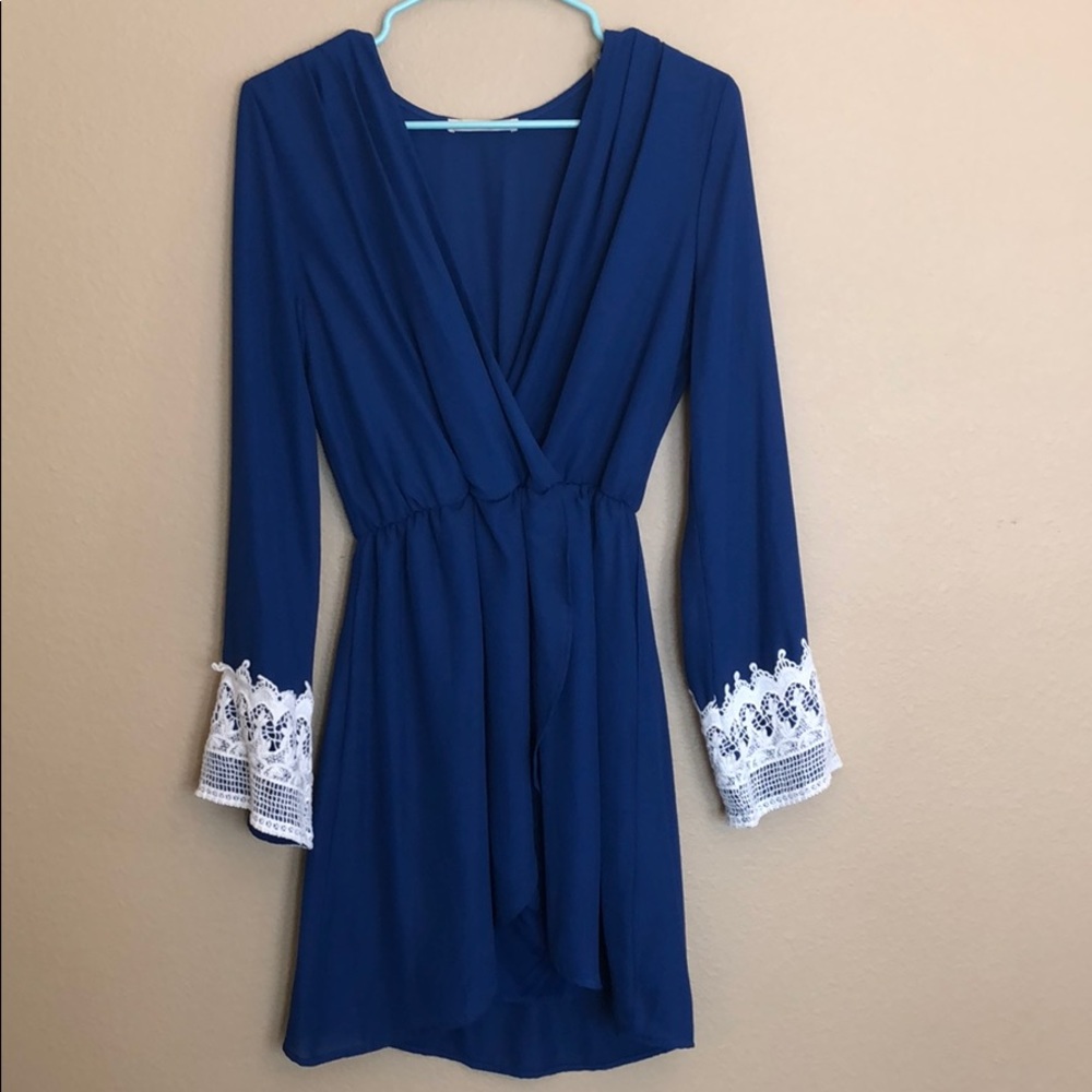 Illa Illa Blue Wrap Style Dress Crochet Sleeves S